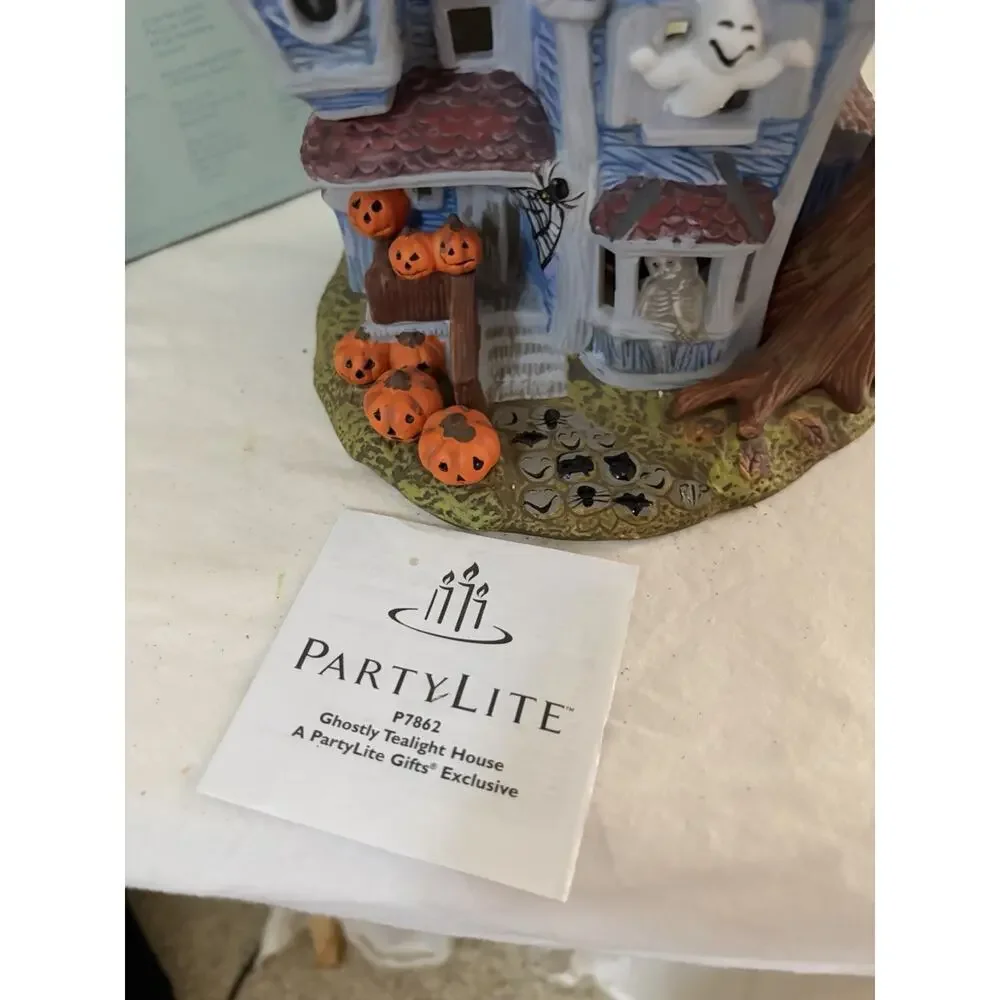 PartyLite Haunted Halloween Tealight Candle House P7862 Retired Boxed Ghost